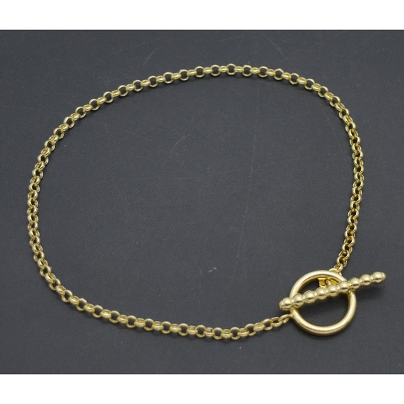Real 14K Yellow Gold 8" Rolo Chain Textured Toggle Tag Clasp Bracelet 1.9 grams